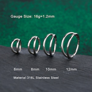 16G Double Row Helix Earrings/Cartilage Hoops/Surgical Steel Septum Ring/Daith Hoops/Hinged Clicker/Conch Earring/Tragus, Rook Piercings