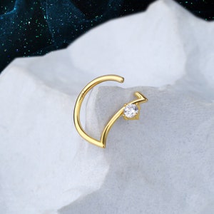 16G/18G Crescent Moon Daith Jewelry/14K Solid Gold Cartilage Hoop/Twisted Helix Earring/Rook Piercings/Conch Rings/Piercing Hoop Earring