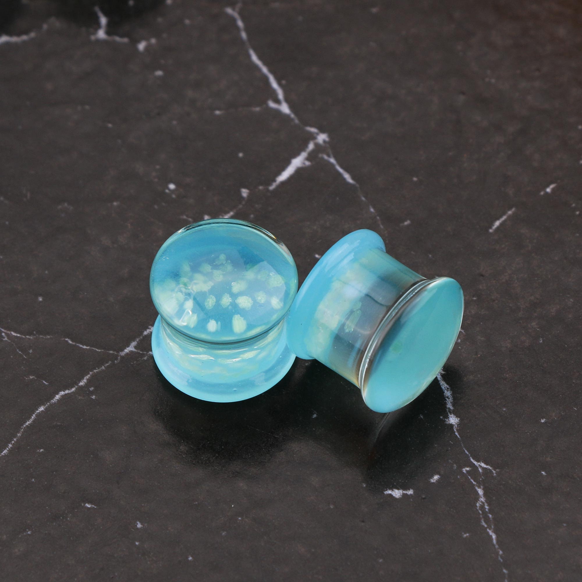 2PCS Blue Sea Glass Ear Plugs/ Double Flare Plugs/ Glass Ear Etsy