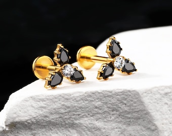 Brinco de labret triangular de titânio sólido 16G, brinco de cartilagem com parte traseira plana, brinco de pino sem rosca, joias tragus, piercings de hélice