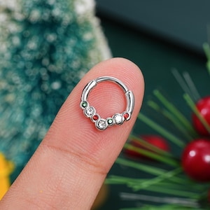 16G Christmas CZ Septum Ring/Septum Jewelry/Septum Piercing/Silver Daith Earrings/Cartilage/Helix Hoop/Conch Hoop/Danity Earrings/Christmas
