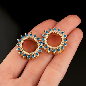 2PCS Cubic Zirconia Petal Ear Plugs/316L Stainless Steel Tunnels/Screw Back Gauge Earring/Ear Tunnel Plugs/Expanders Stretchers 0g,00g, 5/8&quot;