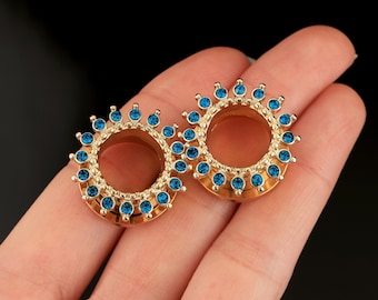 2 tapones para los oídos de pétalos de circonio cúbico/túneles de acero inoxidable 316L/pendientes de calibre trasero de tornillo/tapones para túneles de oído/expansores camillas 0 g, 00 g, 5/8"