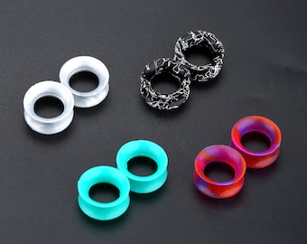 8PCS Silicone Ear Gauges Set/Flesh Tunnels/Gauge Plugs/Double Flare Tunnel Plugs/Soft Silicone Gauge Earrings/0G Plug, Tunnels 5/8", 9/16"