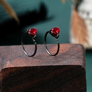 20G/22G Red Heart CZ Nose Hoop/Nose Ring Hoop/Nostril Hoops/Nose Piercing Rings/Tiny Nose Hoop/Seamless Cartilage Hoops/Halloween Jewelry