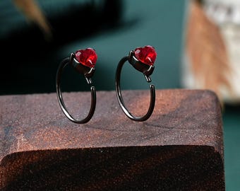 20G/22G Red Heart CZ Nose Hoop/Nose Ring Hoop/Nostril Hoops/Nose Piercing Rings/Tiny Nose Hoop/Seamless Cartilage Hoops/Halloween Jewelry