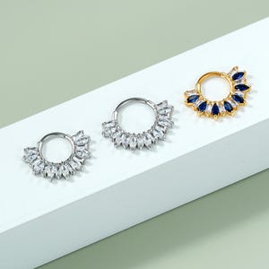 16G Stainless Steel Colorful CZ Septum Ring/Daith Earring/Clear CZ Cartilage Hoop/Helix Piercing/Septum Jewelry/Conch Hinged Clicker/Gift