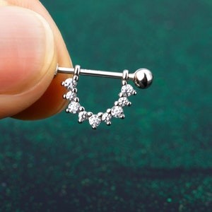 18G ハーフサークル CZ ヘリックス イヤリング/925 シルバー 軟骨フープ/バーベル ジュエリー/コンク フープ/軟骨イヤリング/ローブ ピアス/ダイス イヤリング