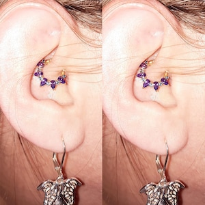 Cerchio elicoidale Spike con gemma viola 16G, anello setto, cerchi cartilaginei, piercing elicoidali, gioielli Daith, orecchini a cerchio, anello conchiglia, anello segmento incernierato