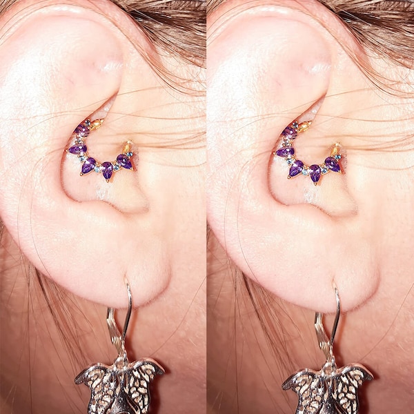 Créoles hélicoïdales avec pointes gemme violette 16G, anneau de septum, cerceaux de cartilage, piercings hélice, bijoux Daith, boucle d'oreille, anneau de conque, anneau articulé