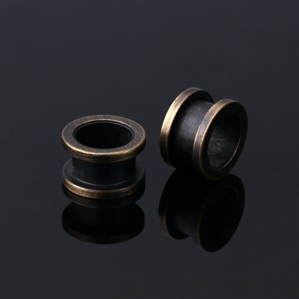 Pairs Antique Brass Color Ear Gauges/Stainless Steel Tunnel/Double Flare Flesh Tunnels/2g,0g,00g Ear Expanders Stretcher/Tunnel and Plugs