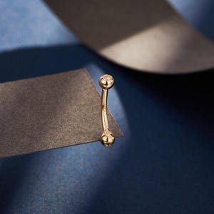 16G 14K Solid Gold Double CZ Rook Barbell/Curved Barbell 6mm, 8mm/Rook Piercing Jewelry/Eyebrow Piercing/Eyebrow Jewelry/1PCS/Gift For Her