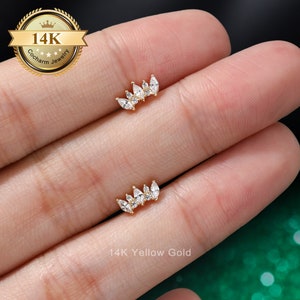 Pendiente de hélice de circonita cúbica ovalada de oro amarillo de 14 quilates, pendiente de cartílago con parte posterior plana de 16G/18G, perno de labret con alfiler sin rosca, perno de concha, piercings de hélice