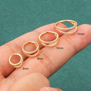 14K Solid Gold 16G CZ Double Hoop Clicker/Cartilage Hoop/Daith Earrings/1PCS/Hinged Segment Ring/Hoop Earrings/Cartilage Earrings/Gift