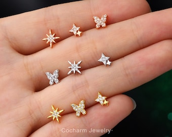 16G Flat Back Helix Earrings, 3pcs Internally Threaded Labret Studs Pack, Cartilage Studs, Helix Tragus Conch Piercings, Stud Earrings Gift