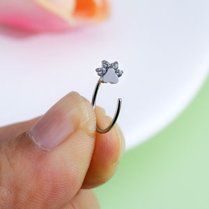 20G Titanium Dog Paw Nose Ring/Nose Piercing/Nostril Ring/Nose Hoop/Nostril Piercing/C Shape Nose Jewelry/Nostril Jewelry/Tiny Nose Ring image 1