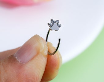 20G Titanium Dog Paw Nose Ring/Nose Piercing/Nostril Ring/Nose Hoop/Nostril Piercing/C Shape Nose Jewelry/Nostril Jewelry/Tiny Nose Ring