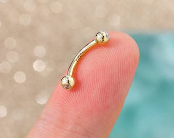 14G/16G 14k Solid Gold Double CZ Rook Earrings/Curved Barbells 6mm, 8mm, 10mm/Belly Piercing Jewelry/Cartilage Daith Earring/Eyebrow Jewelry