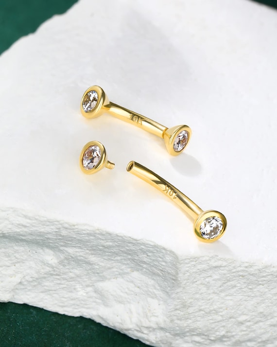 16g 10K Solid Gold Rook Earring, Double CZ Rook Piercings