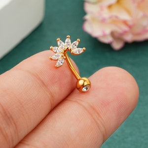 16G Floral Eyebrow Ring/Curved Barbell/Cartilage Earring/Rook Earring/Eyebrow Piercing/Rook Jewlry/Eyebrow Jewelry/Cartilage piercing/1 Pcs
