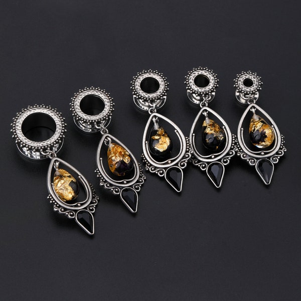 Dangle Teardrop Ear Gauges/Tunnels and Plugs/Stainless Steel Gauge Plugs/Double Flare Tunnels/Ear Plugs 2g, 0g, 00g/Expanders Stretchers