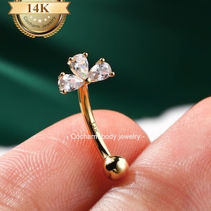 14K Gold Floral Rook Ohrring, Knorpelpiercings, Augenbrauen Piercing Schmuck, 16G Curved Barbell, Gold Daith Ohrring, Helix, Conch Piercings