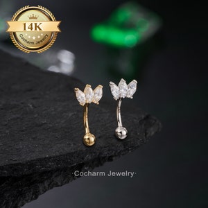 16G Flower Rook Earrings/14k Solid Gold Eyebrow Jewelry/Curved Barbells/Daith, Conch Earring 6mm, 8mm/Cartilage Piercings
