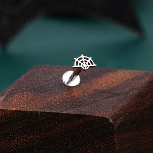 16G Spider Web Cartilage Stud/Inner Conch Stud/Helix/Tragus Stud/Flat Back Earring/Labret Stud/Forward Helix Stud/1PCS/Halloween Jewelry