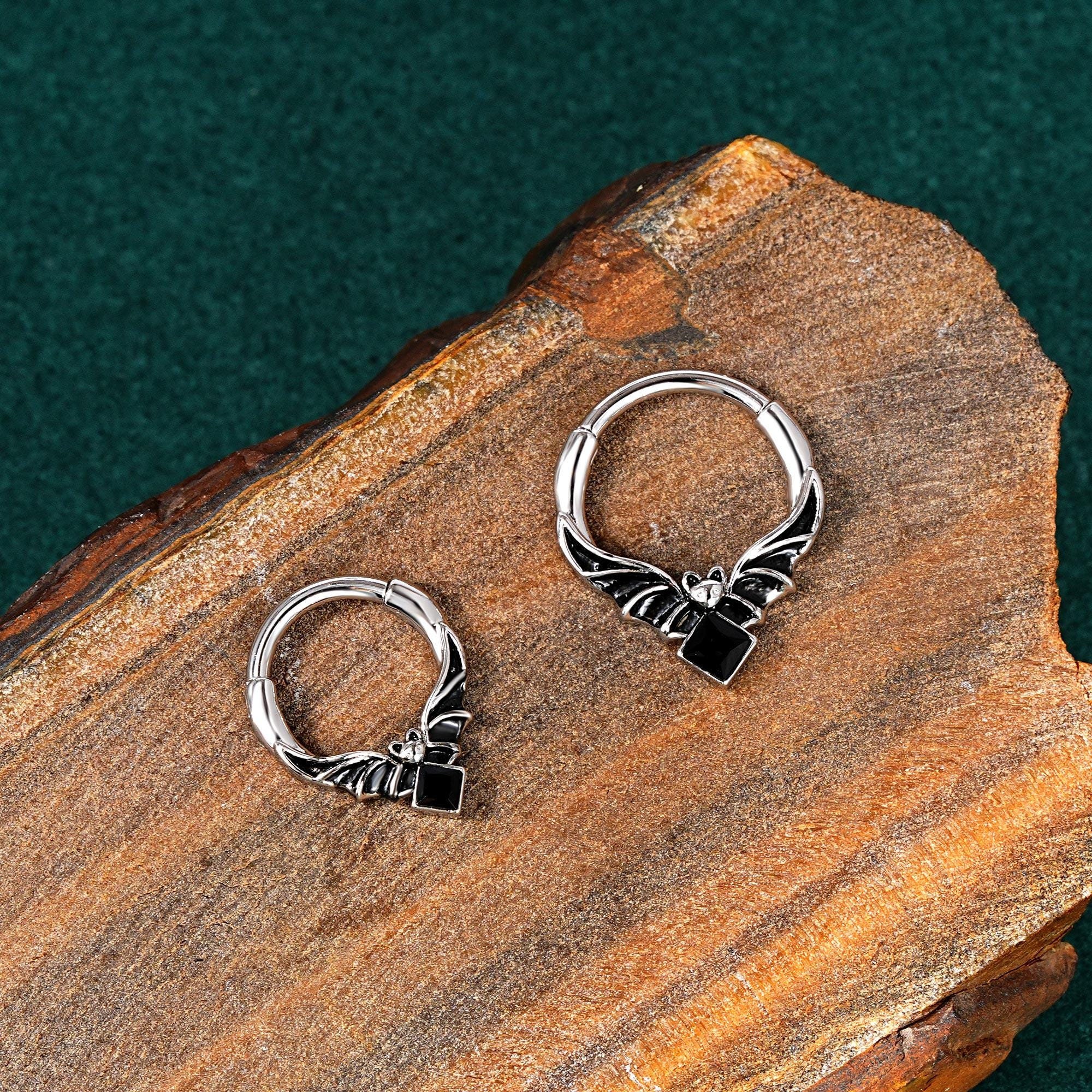 16G Bat Septum Ring/Septum Jewelry/Septum Piercing/Silver Daith Earrings/Cartilage/Helix Hoop/Conch Hoop/Danity Earrings/Halloween Jewelry