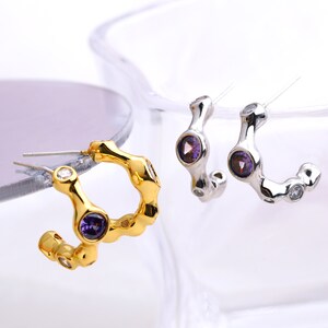 18ct Yellow Gold C Hoop Earring/Huggie Earrings/Your Birthstone Earrings/925 Silver Post/Mom Earring/Lobe Earrings/Bridesmaid Earrings Gift