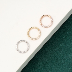 14K Solid Gold 16G CZ Septum Ring / 16G Daith Ohrring / Huggie Scharnier Clicker / Knorpel Hoop / Tragus / Muschel / Nase / Turm Piercing Hoop Ohrringe / 1 STÜCK