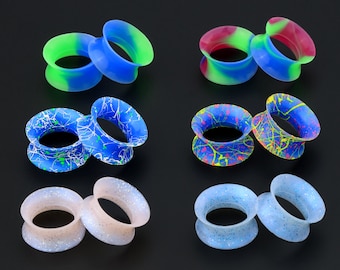 12pcs Soft Silicone Ear Gauges/Glow In the Dark Flesh Tunnels/Double Flare Tunnel Plugs/Unique Design Gauge Plugs/Ear Expanders 2g, 0g, 00g