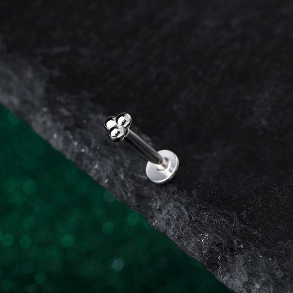 16g Beads Conch Studs, 925 Silver Helix Earring, Forward Helix, Internally Threaded Labret Piercing, Flat Back Earring, Tragus Jewelry, Gift