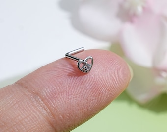 20G S925 Silver Heart Nose Stud/Nostril ring/Nostril piercing/L Shape Nose Ring/Tiny Nose Stud/Nose Ring/Minimalist Earring/Nose Bone/Gift