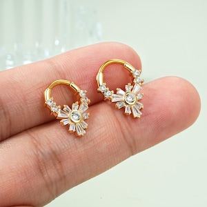 16G Edelstahl Gold Blumen CZ Septum Ring/Daith Ohrring/CZ Knorpel Hoop/Helix Piercing/Septum Schmuck/Conch Hinged Clicker/Geschenk