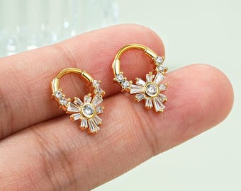 16G roestvrij staal gouden bloemen CZ septum ring/daith-oorbel/CZ kraakbeenring/helix piercing/septum sieraden/conch scharnierende clicker/cadeau