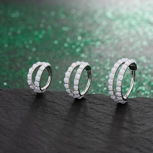 18 g parel dubbele rij helix hoepel/925 zilveren neuspiercings/kraakbeenoorbel/septumring/tragus, schelp, toren, daith-oorbel/6,5 mm, 8 mm, 10 mm