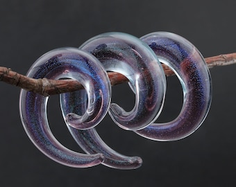 Ein Paar Glas Schimmer Spirale Ohrring Plugs/Ohr Expander/Glas Plugs/Hänger Tapers/Spiral Taper Plugs/Dehner 8g, 6g, 4g, 2g, 0g, 00g
