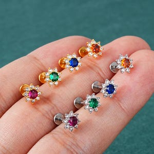 1PCS 16G Stainless Steel Threadless Colorful CZ Helix Stud/Cartilage Stud/Conch Stud/Nose Ring/Labret Stud/FlatBack Stud/Helix Stud/Gifts