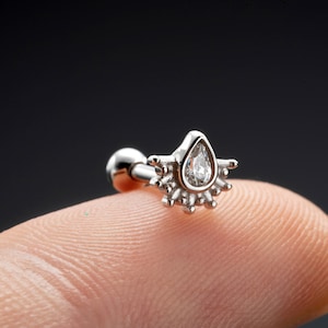 Boucles d'oreilles en argent 925 en forme de larme, Boucles d'oreilles hélix 16 g, Bijoux Tragus, Bijoux piercing hélice, Clous de conque, Piercings du lobe supérieur, Cadeau
