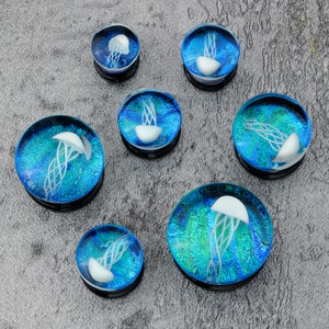 Pairs Glass Jellyfish Plug Earrings/Unique Desigh Glass Gauges/Single Flare Ear Tunnels/Expander Stretchers/0g, 00g Gauge Plugs/ 5/8, 1/2 image 9