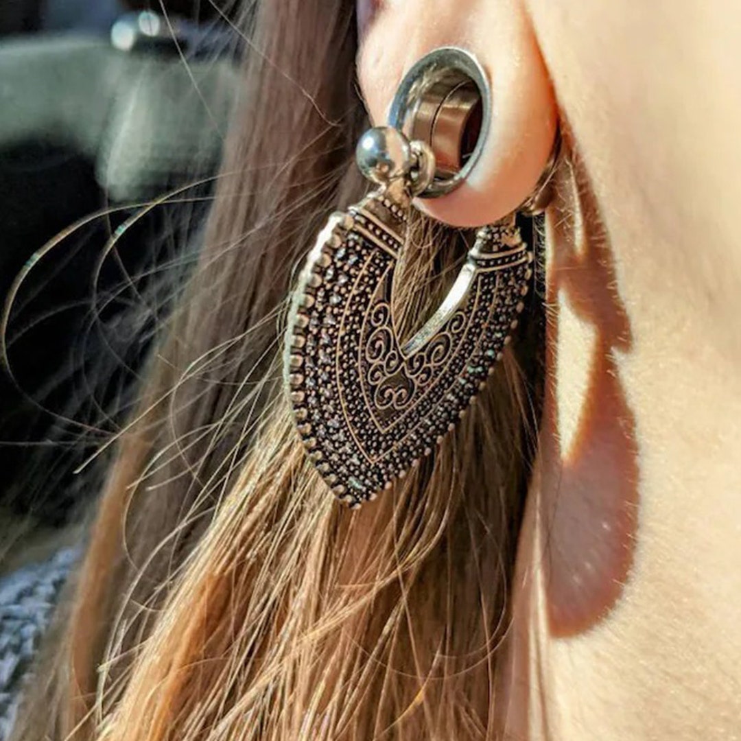 Pairs Gold Leaf Plug Earrings vintage Dangle Gauges plug and Tunnels gauge Earring double Flare Tunnels ear Stretchers Expander 2g 0g 00g Etsy