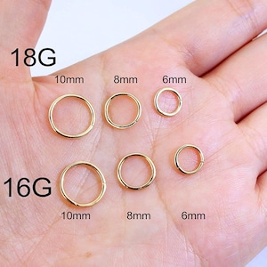 18G 14K Solid Gold Hinged Ring/Helix Earrings/Cartilage Hoops/Nose Rings/Daith Hoop/Conch Earrings/Tragus, Conch, Rook Earrings/Gift for her