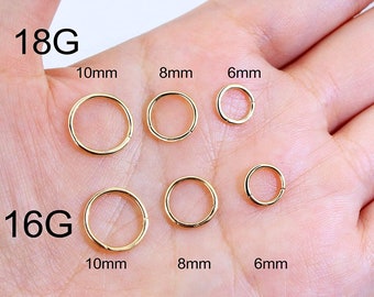 18G 14K Solid Gold Hinged Ring/Helix Earrings/Cartilage Hoops/Nose Rings/Daith Hoop/Conch Earrings/Tragus, Conch, Rook Earrings/Gift for her