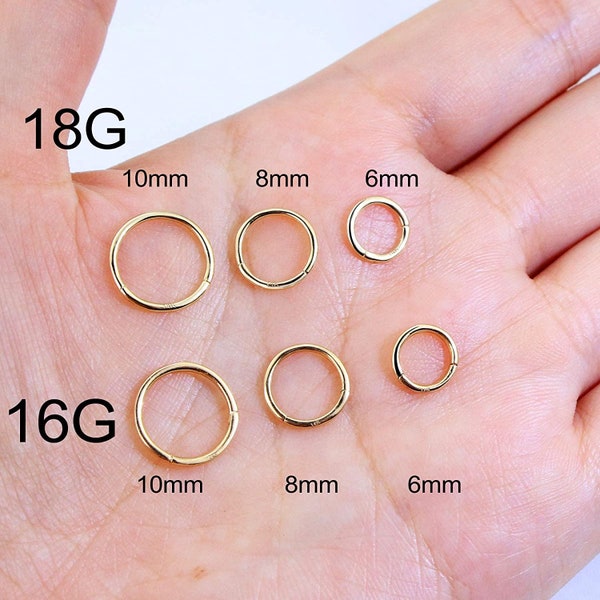 18G 14K Solid Gold Hinged Ring/Helix Earrings/Cartilage Hoops/Nose Rings/Daith Hoop/Conch Earrings/Tragus, Conch, Rook Earrings/Gift for her