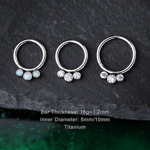 16G Opal Helix Hoop/Titanium Cartilage Earring/Septum Ring Opal/Nose Hoop/Cartilage Clicker/Hinged Ring/Conch Rings/Daith, Rook, Helix Hoop