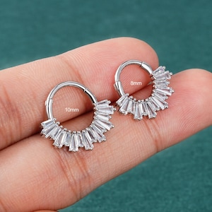 16G Stainless Steel Baguette CZ  Septum Ring/Daith Earring/Clear CZ Cartilage Hoop/Helix Piercing/Septum Jewelry/Conch Hinged Clicker/Gifts