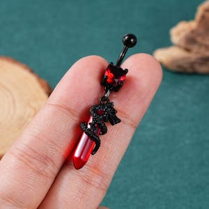 14G Halloween Dangle Ruby Belly Ring/Zakrzywiony sztanga/Sztanga do pępka/Piercing brzucha/Biżuteria do brzucha/Kolczyk do pępka/1 szt./Prezent na Halloween