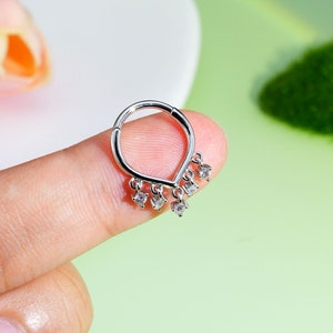 16G Dangle CZ Septum Ring/Septum Jewelry/Septum Piercing/Silver Daith Earrings/Helix Hoop/Conch/Danity Earrings/Tragus Hoop/Septum Clicker