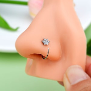 20G Titanium Dog Paw Nose Ring/Nose Piercing/Nostril Ring/Nose Hoop/Nostril Piercing/C Shape Nose Jewelry/Nostril Jewelry/Tiny Nose Ring image 3